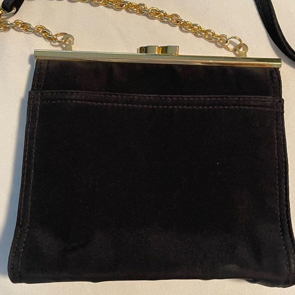 Vintage Liz Claiborne Clutch W Shoulder Strap Black Gold Accents Brushed Satin - Picture 3 of 10